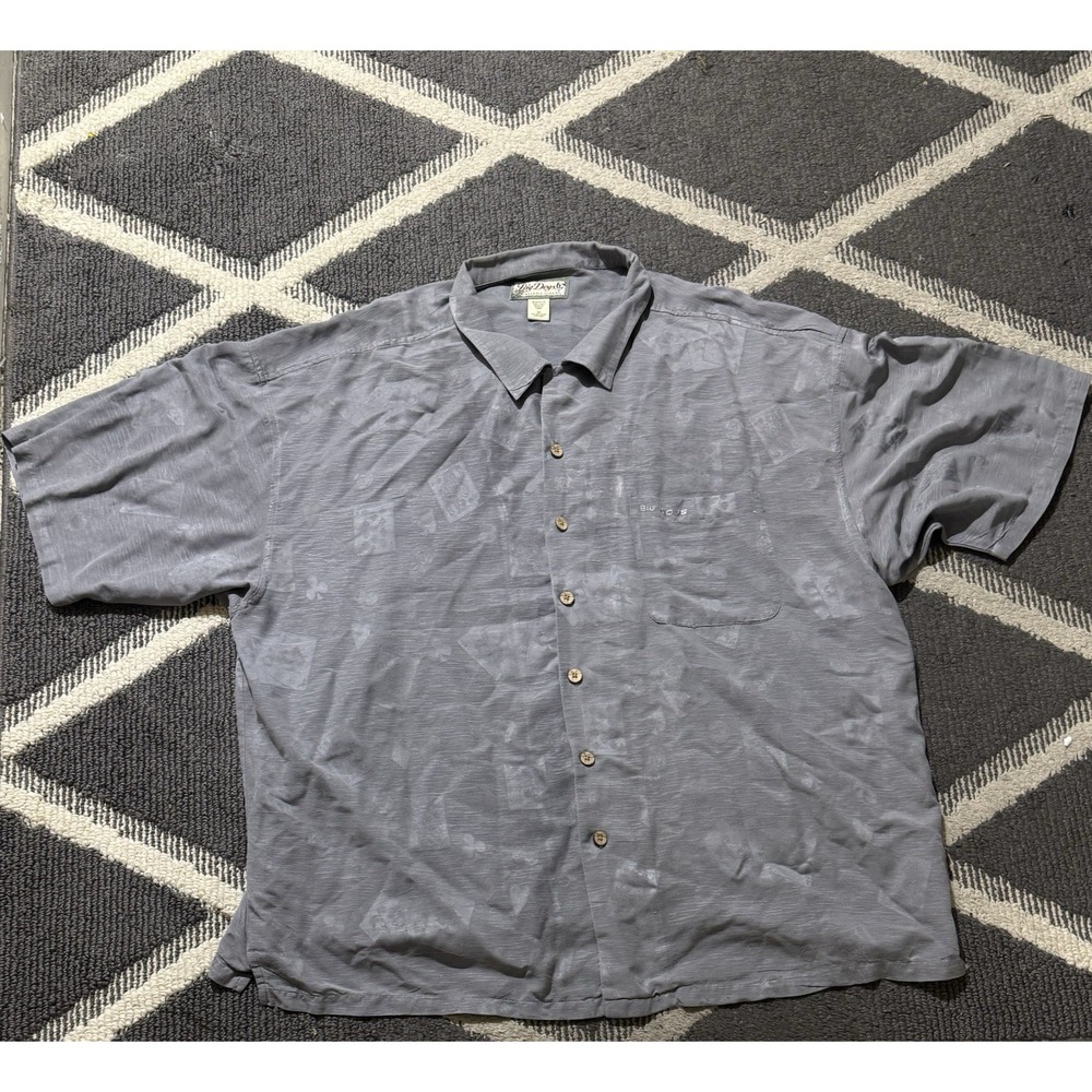 VTG 90s Big Dog Resort Wear Shirt Mens 3XL Gray Poker Cards 100% Silk Hawaiian